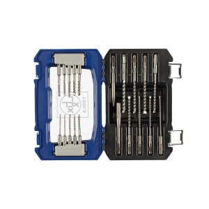 LUX Bohrer- und Meißel-Set SDS-Plus, 20-teilig im geöffneten Koffer.