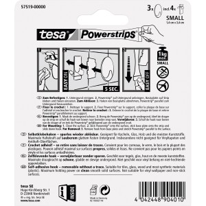 Tesa Klebehaken Chrom matt oval, 3 Stück mit 4 Powerstrips Small, für spurloses Aufhängen.