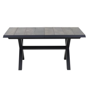 Ausziehbarer Siena Garden Gartentisch, Washed Grau, 90x200 cm, mit Aluminiumgestell und Keramik-Tischplatte.