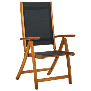 Klappbarer Gartenstuhl aus Akazienholz mit Textilene-Bezug, schwarz. Ideal für Terrasse und Garten.