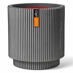 Anthrazitfarbener Capi Pflanztopf Zylinder Groove, Ø 35,6 cm, für Innen- und Außenbereich.