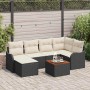 vidaXL Garten-Sofa-Set, 7-teilig, schwarz/weiß. Gartenmöbel aus Rattan mit Tisch und Polstern.