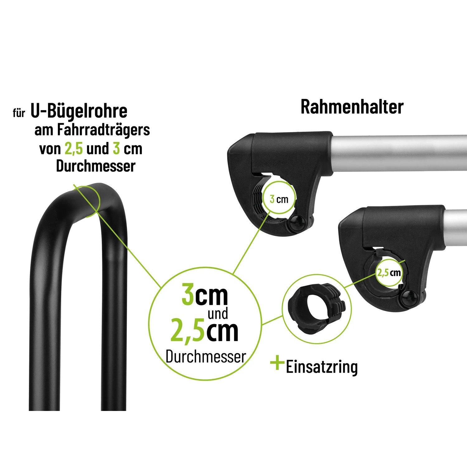 Eufab Rahmenhalter für Heckträger, abnehmbar, für Rohre mit 2,5/3 cm Ø, 32 cm lang.
