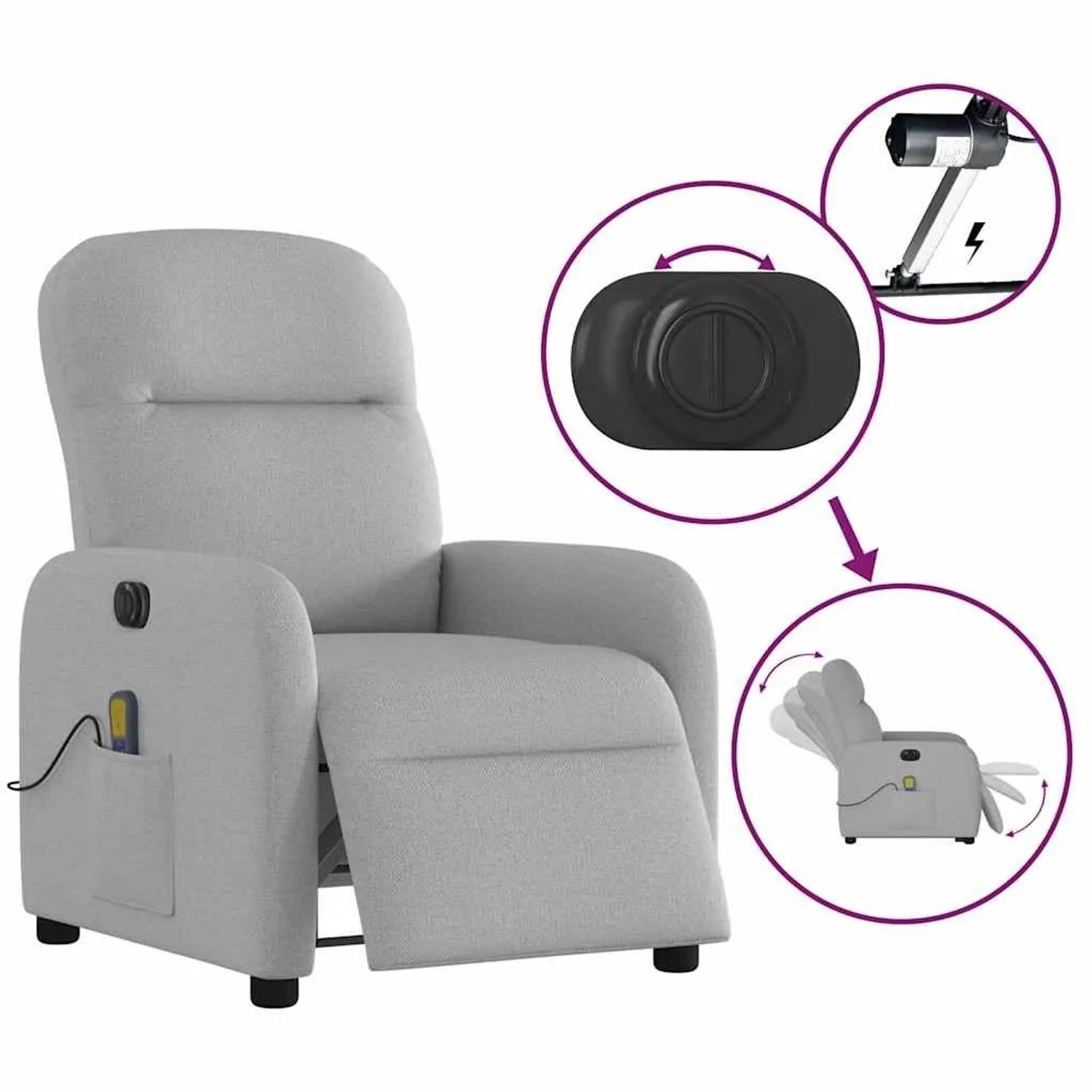 vidaXL Massagesessel Elektrisch Wolkengrau Stoff 3302971_9