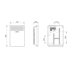 Technische Zeichnung Bosch Konvektor HC 4000-5, Abmessungen und Details des elektrischen Heizgeräts.