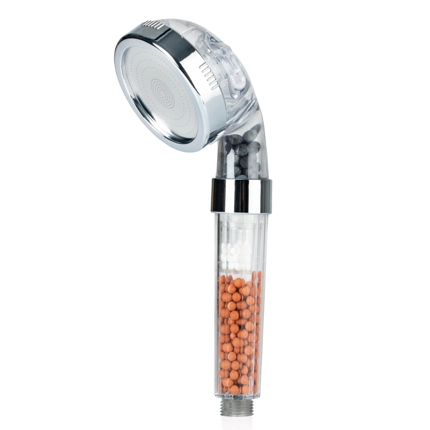 EASYmaxx Duschkopf Spa 3-in-1, transparent/chrom, 8cm, mit Mineralperlen für Wasserfiltration.