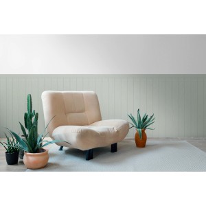 A.S. Creation Vliestapete Wallpanel in Türkis-Beige mit Holzoptik im Wohnraum.