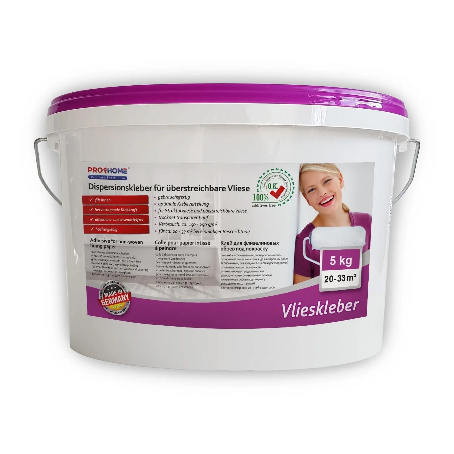 PROFHOME Vlieskleber Fertig-Kleber für Malervlies Renoviervlies 5 kg max 33 qm 5 kg Weiß
