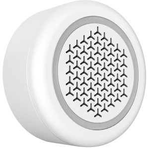 Weiße Hama Alarmsirene Smart WiFi mit Blitzleuchte und Lautsprechergitter.