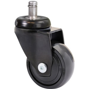 Schwarze Wagner Möbel-Lenkrolle mit Steckstift und Softrolle für empfindliche Böden.