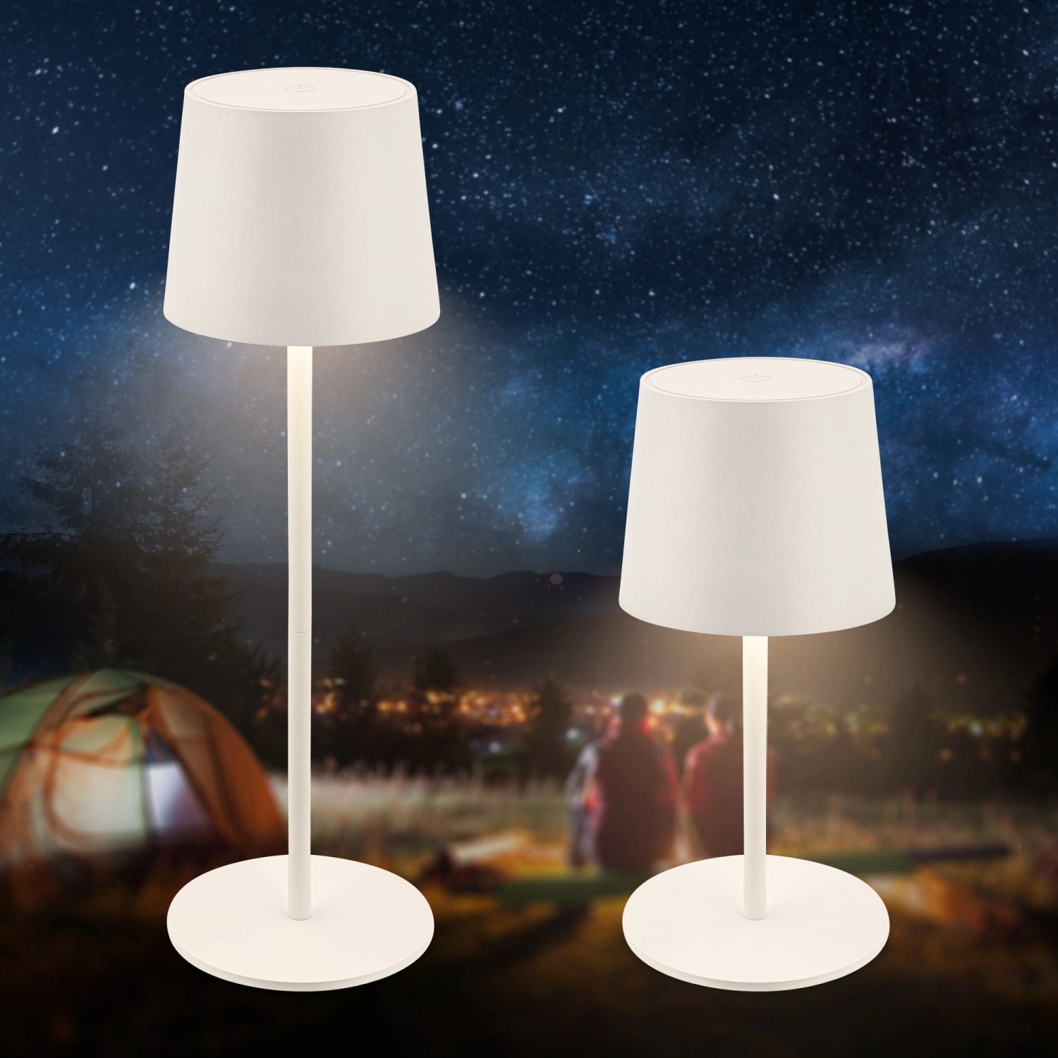 Brilo Akku-LED-Tischleuchte Bota altweiß, 2 Größen, warmweißes Licht für Terrasse & Balkon.