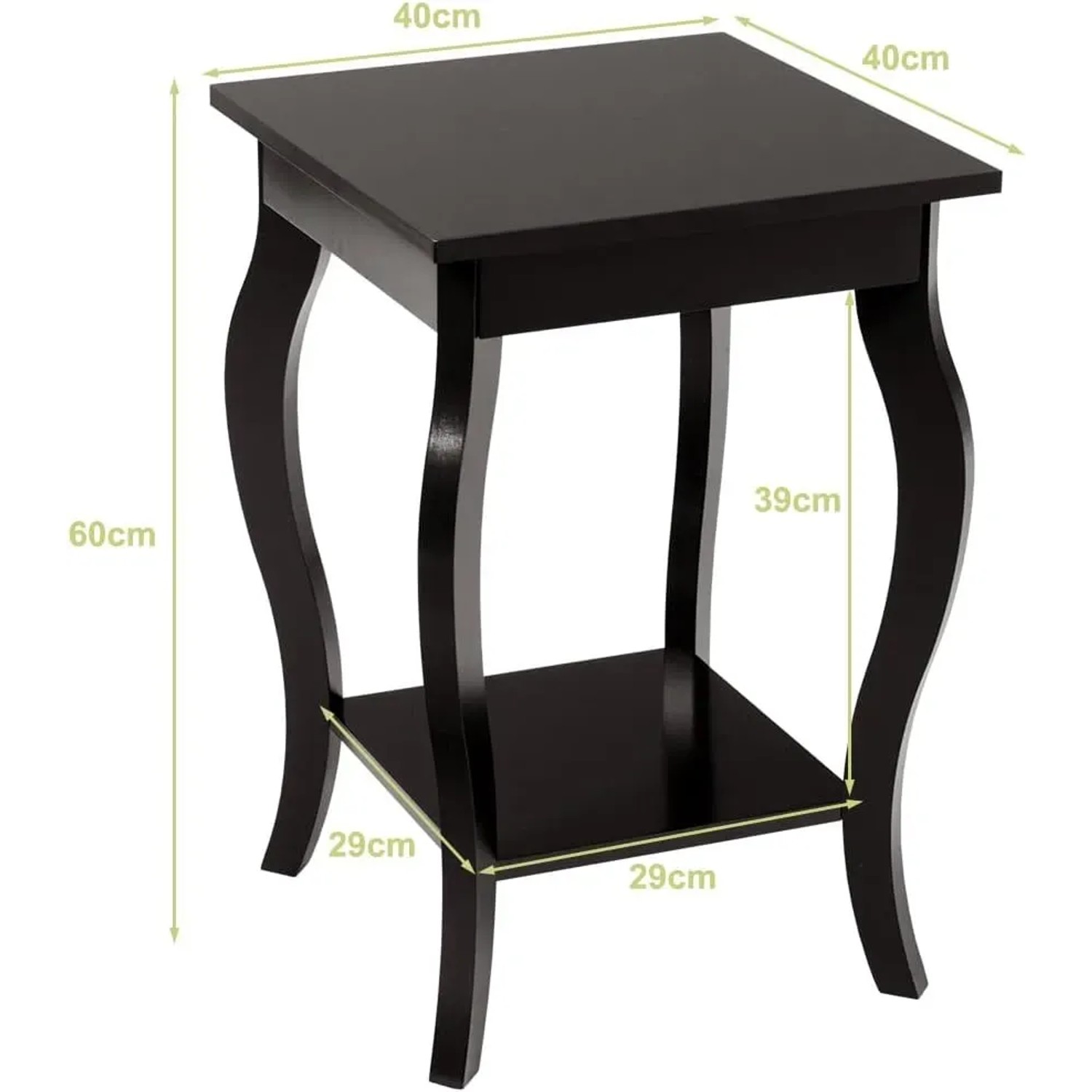 Brauner Nachttisch 40x40x60 cm mit offener Ablage und elegant geschwungenen Beinen. Ideal als Sofatisch.
