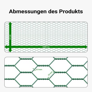 Drahtgitterzaun, 60cm x 25m, 25x25mm Maschen, verzinkter Stahl, grün ummantelt.