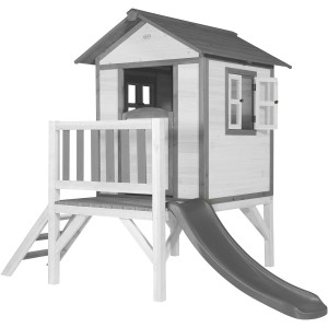 Axi Lodge XL Spielhaus mit grauer Rutsche, Holz, 167x240x189 cm. Ideal für den Garten.