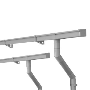 Inefa Dachrinnen Set, graue Kastenrinne aus PVC mit Fallrohren und Haltern für die Dachentwässerung.