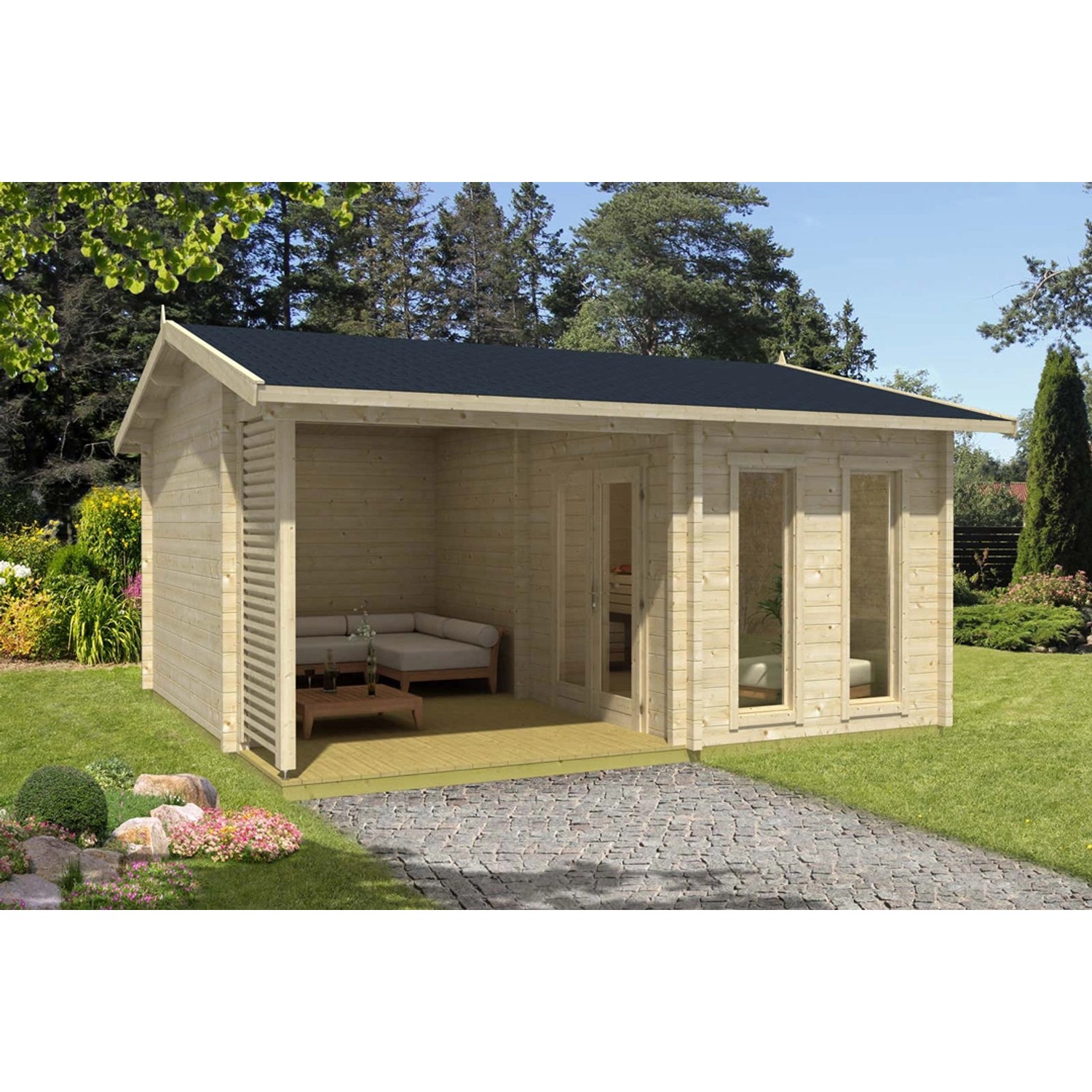 Finntherm Gartensauna Yanick-70 Natur 565 cm x 545 cm