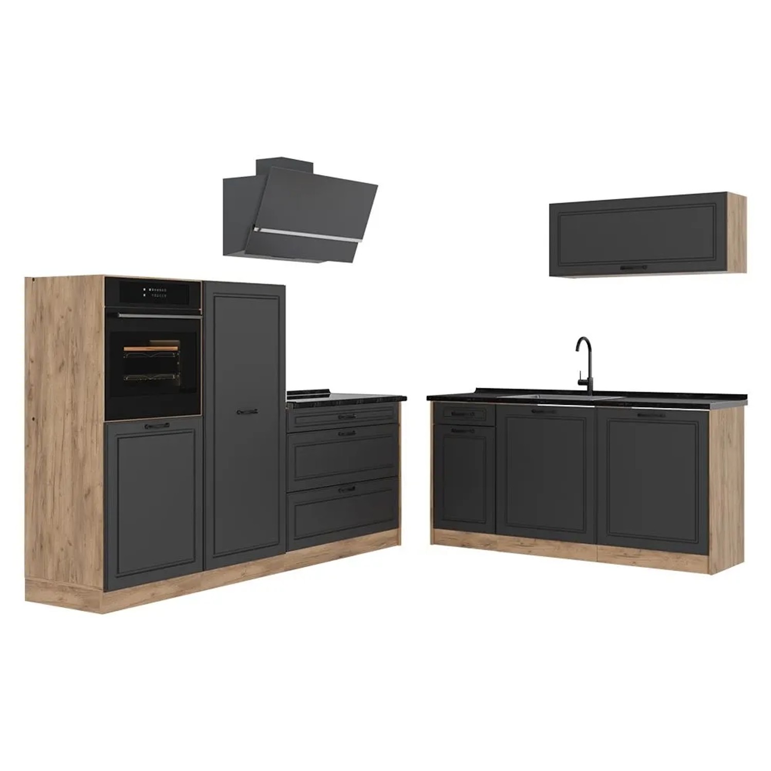 Vicco Küchenzeile R-Line Anthrazit Landhaus/Goldkraft Eiche 220 x 143 Arbeitsplatte Anthrazit Art Nr 67850