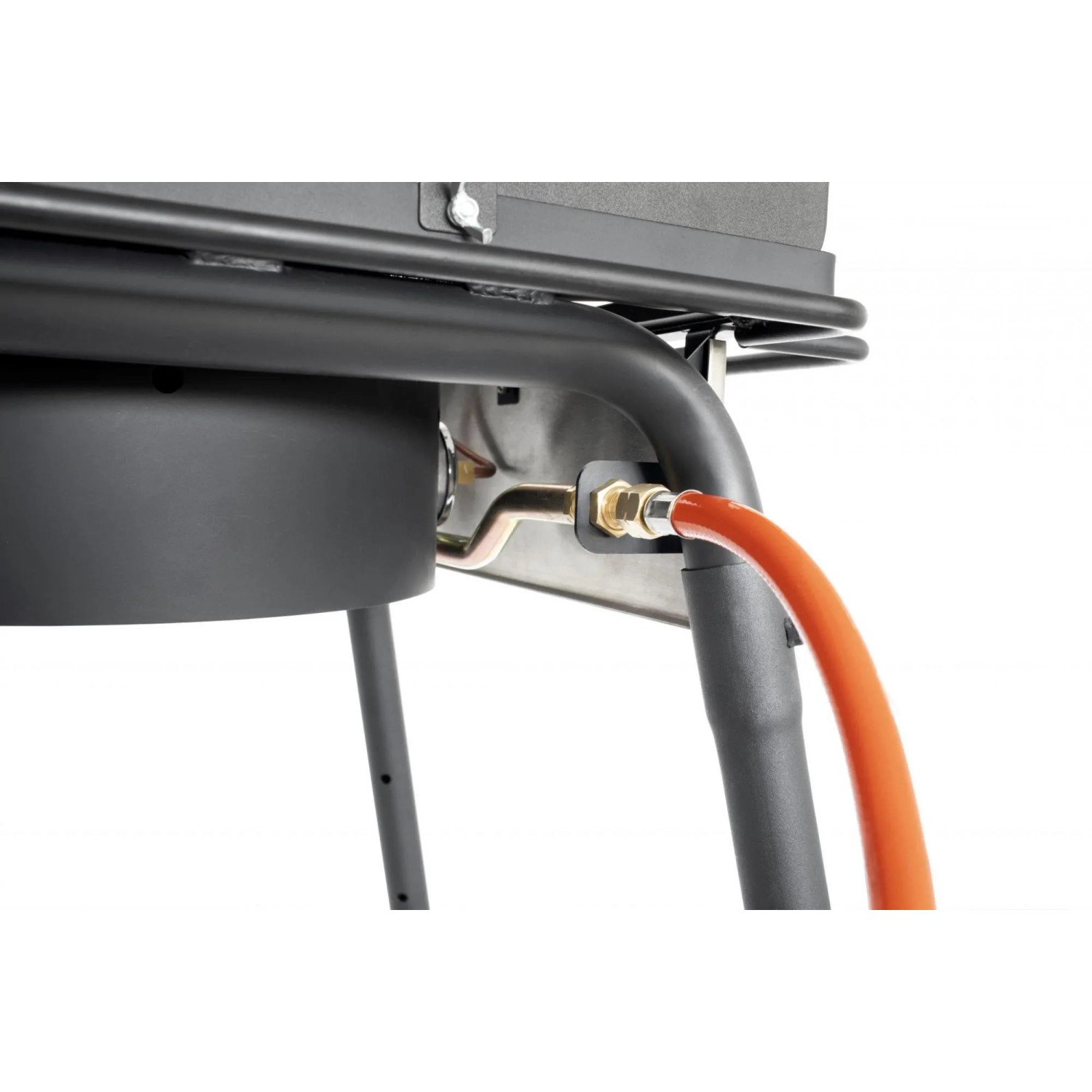Detailaufnahme des Petromax Gastisch ge45-s Einzelbrenners mit Gasanschluss.