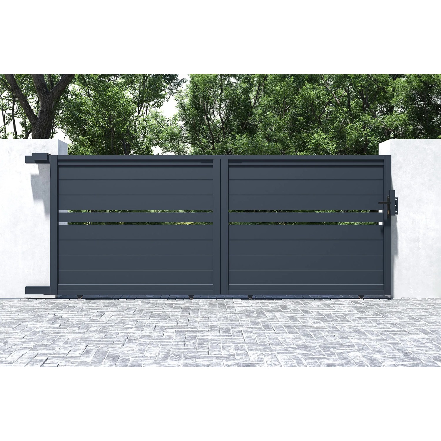 Graues Casanoov Schiebetor Cimone 3,5 m aus Aluminium mit Motorisierung.