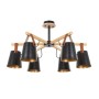 ARTE LAMP LED Deckenleuchte mit sechs schwarzen Lampenschirmen und Holzdetails.