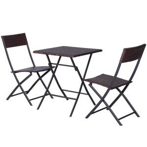 Outsunny Bistroset, 3-teilig, Polyrattan, Balkonmöbel-Set mit Klapptisch und Klappstühlen.