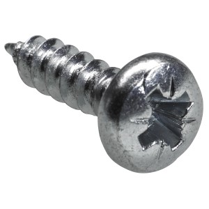 Nahaufnahme einer silbernen Hettich Spezial-Beschlagschraube mit Kreuzschlitz.