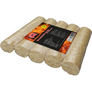 Sparky Weichholzbriketts, 10 kg, ohne Loch, in Folie verpackt.