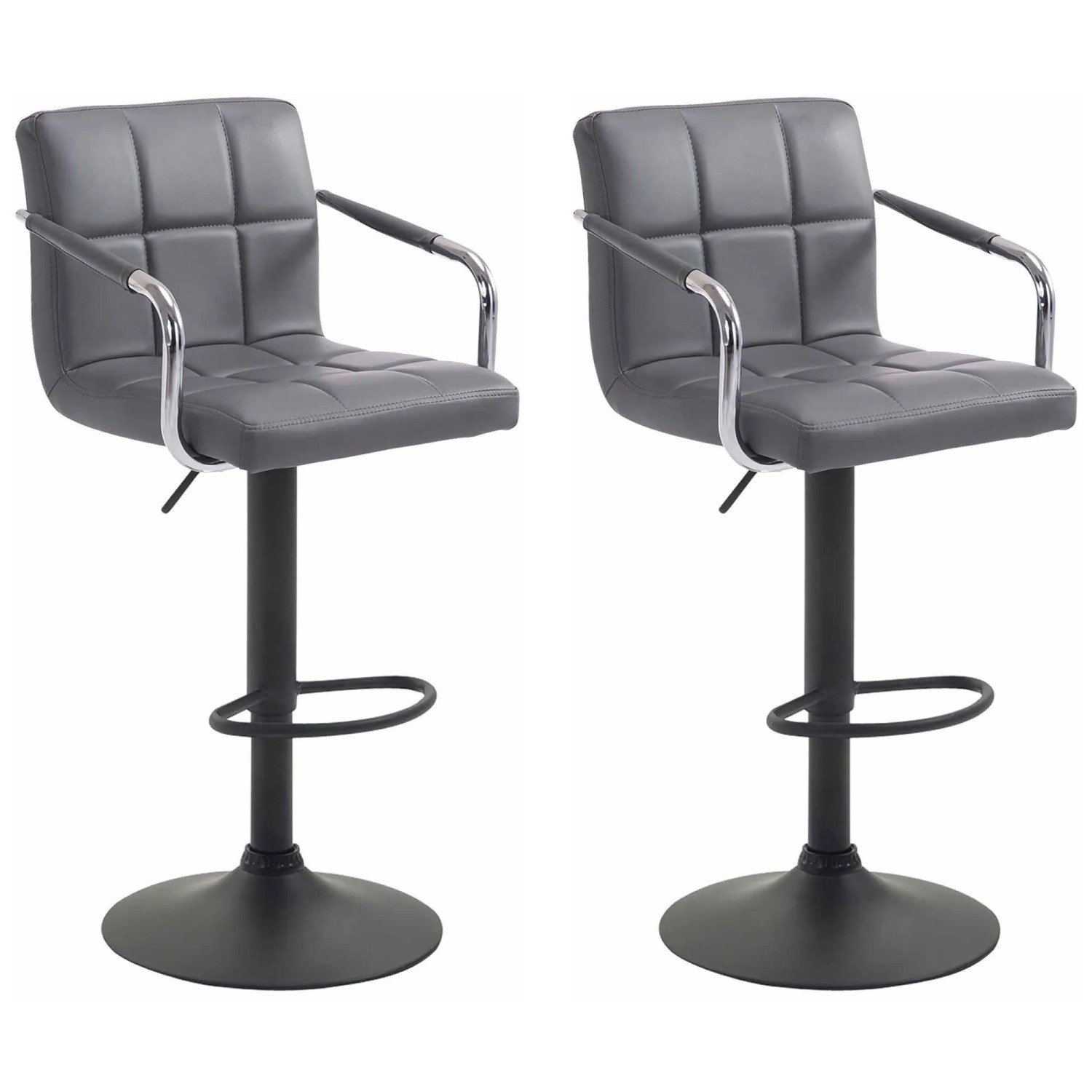 DELUKE 2er Set Barhocker MINOR Kunstleder Grau 54x46x91cm Schwarz Barstuhl Höhenverstellbar Mit Lehne Drehbar Tresenhock...