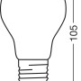 Technische Zeichnung Osram Matter E27 LED Lampe, A60 Glühlampenform, Maße 10,5 x 6 cm.
