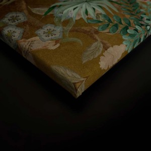 Bricoflor Leinwandbild mit Pfauen, Blumen und Blättern in Gold und Grün, 90x60 cm.