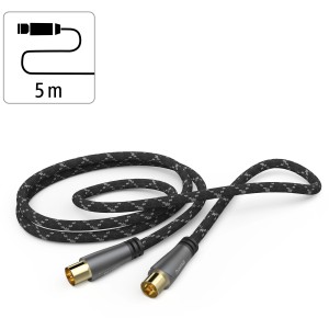 Hama Antennenkabel, 5 m, Koax-Stecker auf -Kupplung, vergoldet, 120 dB, für TV-Geräte.