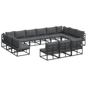 vidaXL Garten-Sofa-Set, 13-teilig, schwarz, Aluminium. Gartenmöbel für Terrasse und Garten.