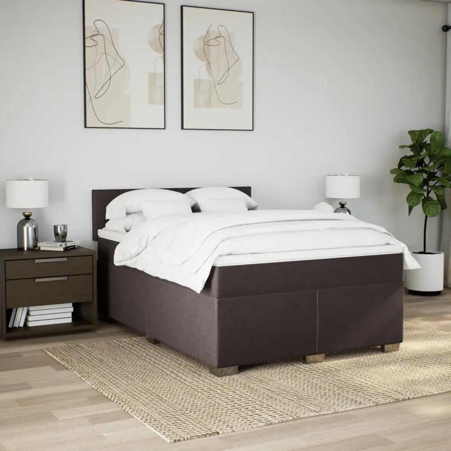 Dunkelbraunes vidaXL Boxspringbett 160x200 cm mit Matratze und Kopfteil.