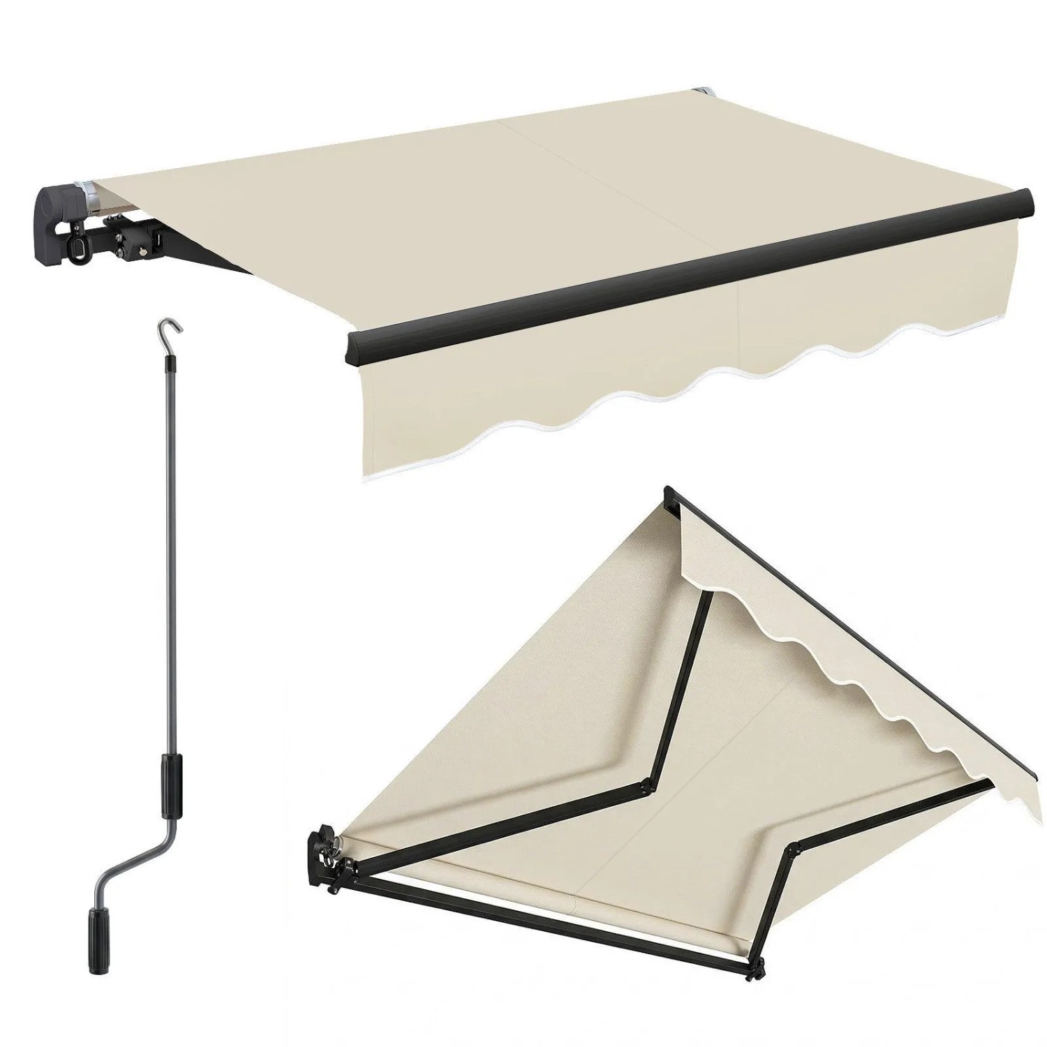 Sekey Gelenkarmmarkise mit Handkurbel für Balkon Sonnenschutz Aluminium Sonnenmarkise Verstellbar Manuell Wetterfest 250x200cm Beige