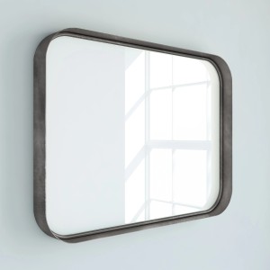 Rechteckiger Randal Metallspiegel (80x60 cm) in Altsilber. Wandspiegel für Bad oder Flur.