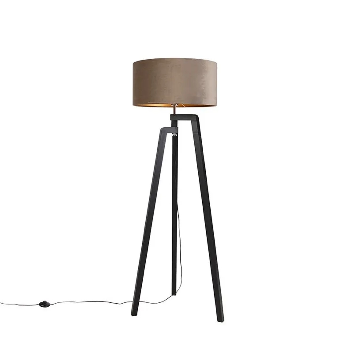 QAZQA Stehleuchte Stativ Schwarz mit Taupe Schirm und Gold 50 cm Puros