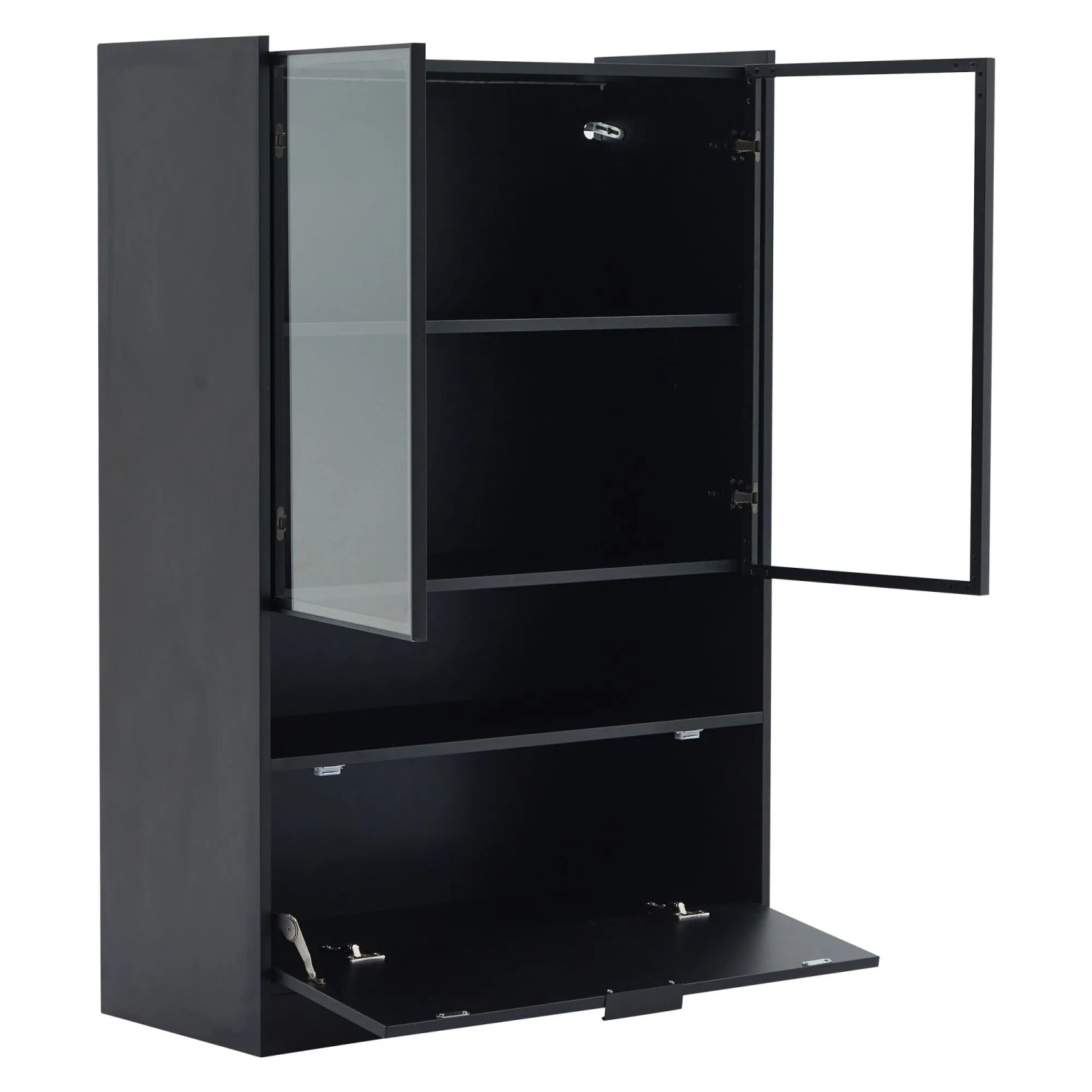 ModernLuxe Vitrine mit Led Beleuchtung Glastüren Klapptür Spanplatte Mattschwarz