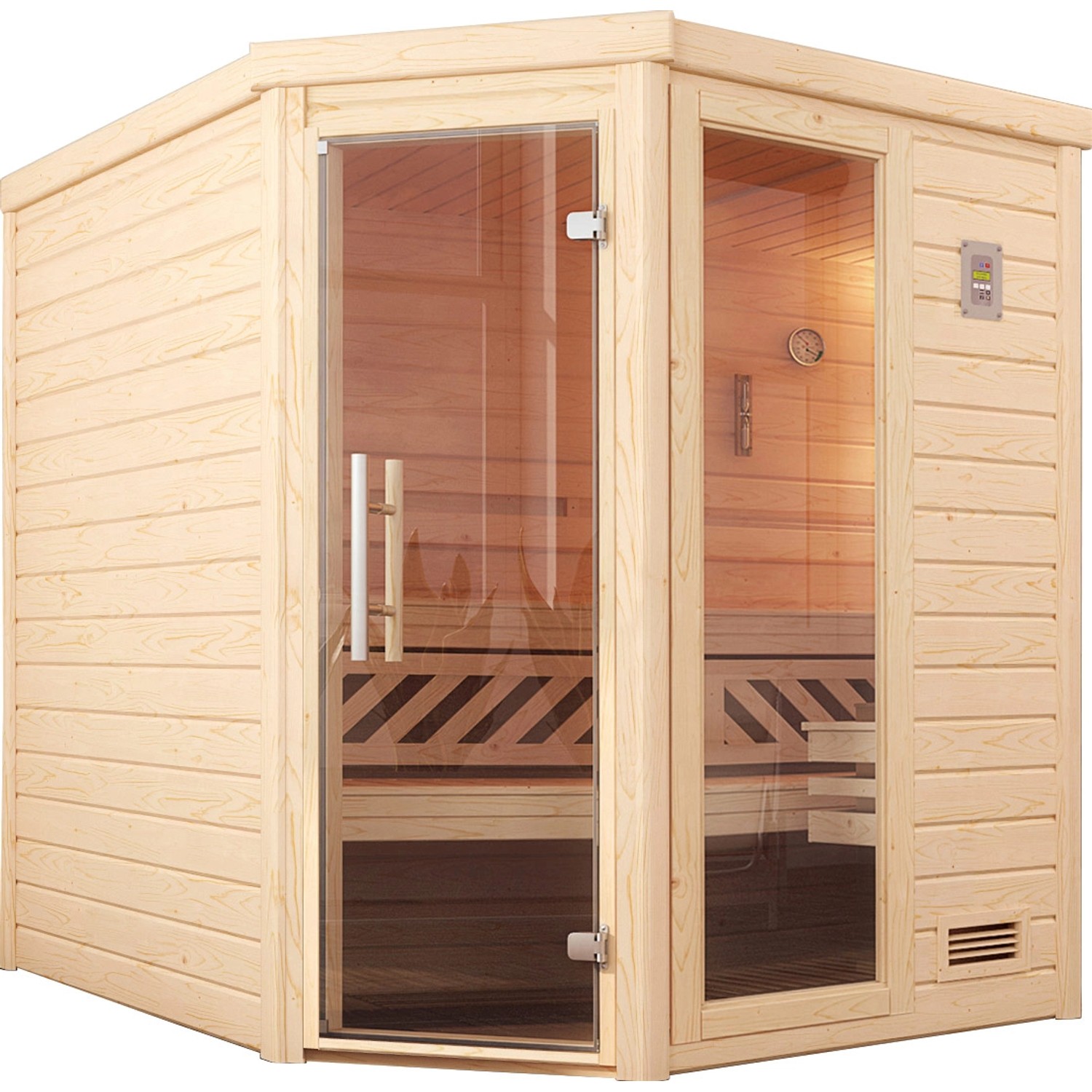 Weka Massivholzsauna 45 mm Turku 2 mit Glastür und Fensterelement