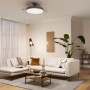 Philips LED Deckenleuchte Atlas mit Ventilator in Nickel, integriert in Wohnraum.