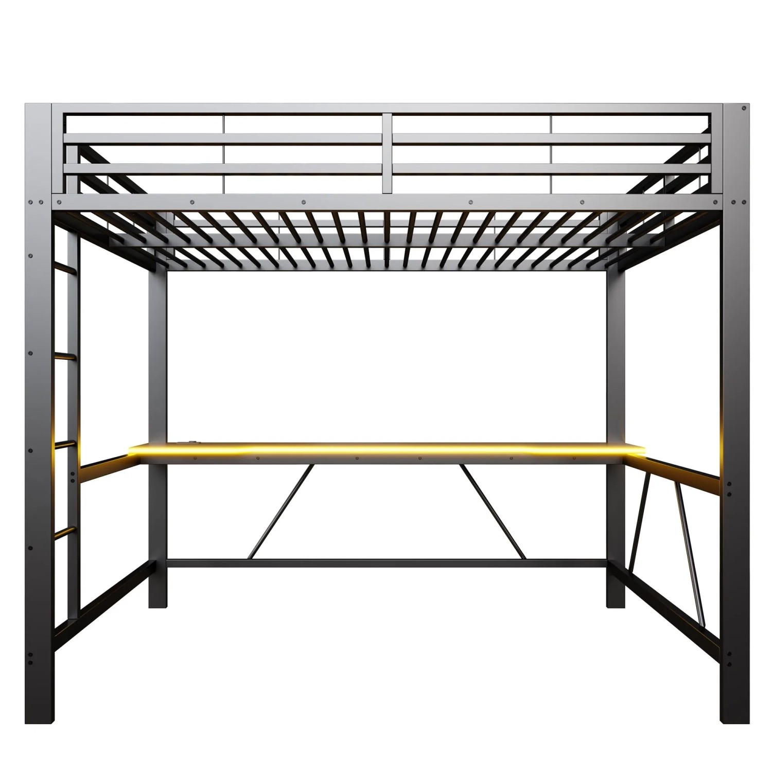 Merax Gaming Metall Hochbett 160x200 cm Mit Schreibtisch USB LED Schwarz