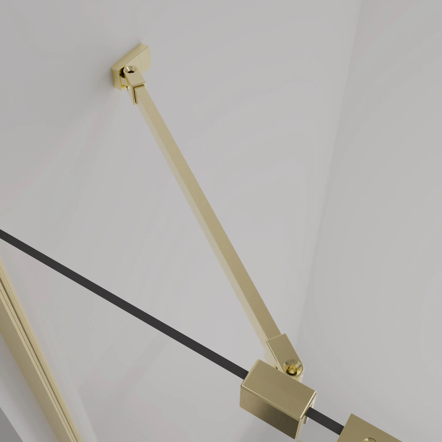 Detailaufnahme: Goldene Stabilisationsbügel der baliv Duschkabine DUK-90.52E.
