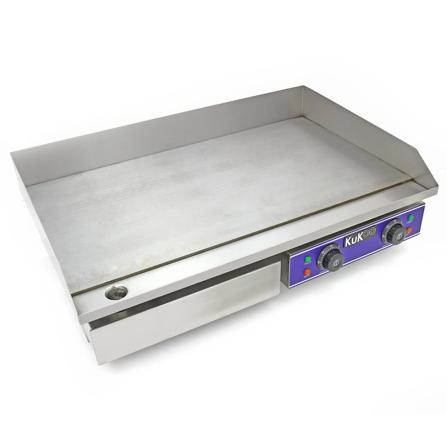 Monstershop Gastro Grillplatte 70cm aus Edelstahl mit Fettauffangschale und Temperaturregler.