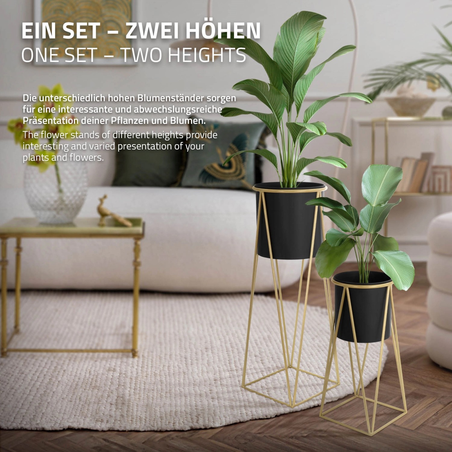 MLDesign Blumenständer 6Er Set SchwarzGold 218x22x47cm 25x25x71cm
