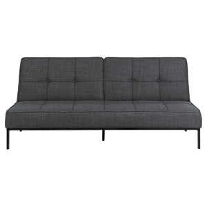 Graues ebuy24 Perugia Schlafsofa mit Knopfheftung und schwarzen Füßen.