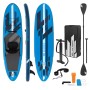 Blaues ECD Germany Stand Up Paddle Board mit Kajaksitz, Paddel, Pumpe und Zubehör.