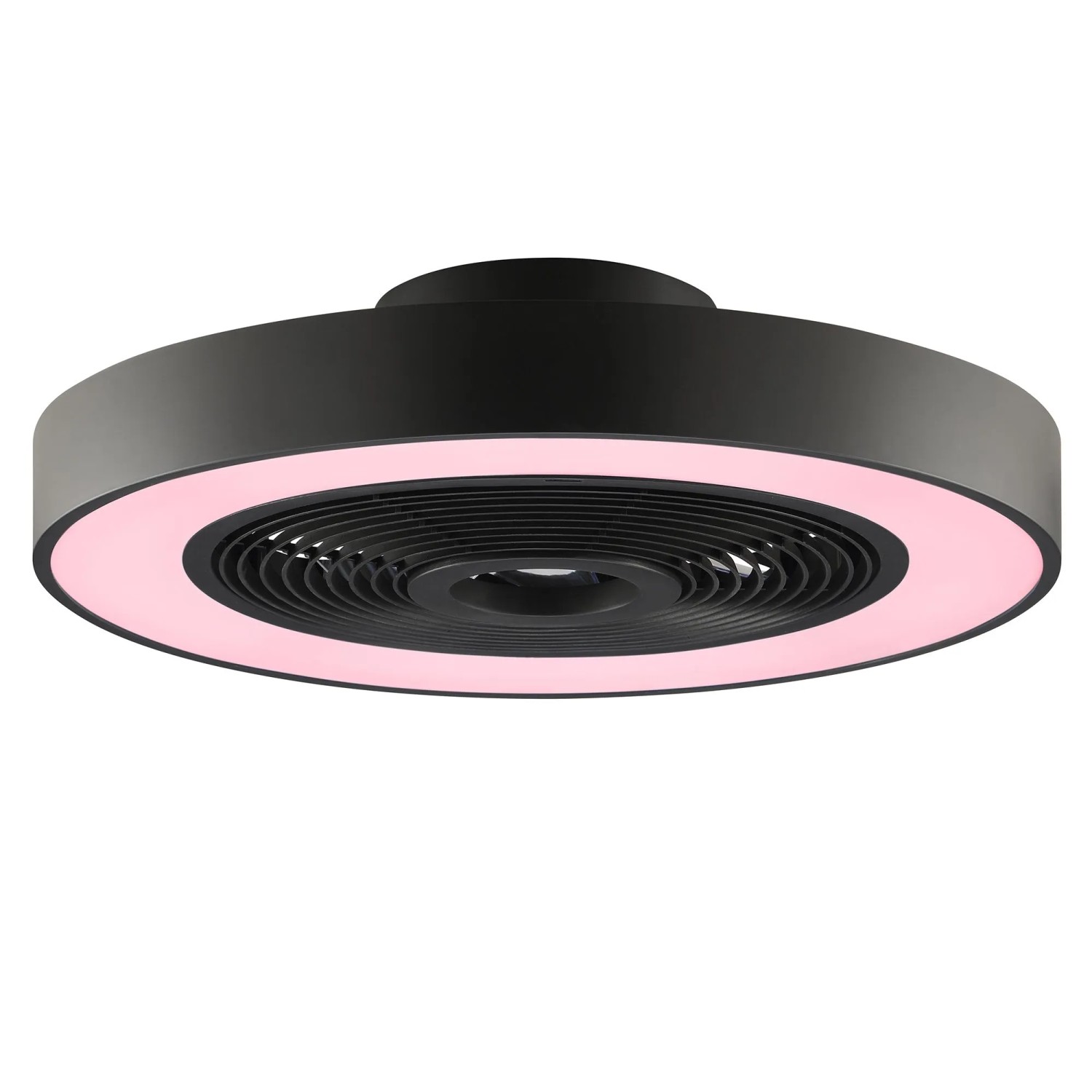 Schwarze LED-Deckenleuchte Catania mit Ventilator und RGB-Beleuchtung, Ø 48,6 cm.