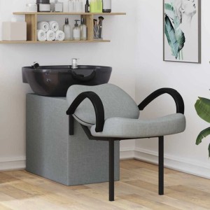 vidaXL Shampoo Stuhl Hellgrau und Schwarz 63 x 141 x 92 cm Stoff 42009073