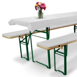Beautissu Bierbankauflage Comfort XS, 3-teilig, weiß, für Bierzeltgarnituren mit Tischdecke und Bankauflagen.