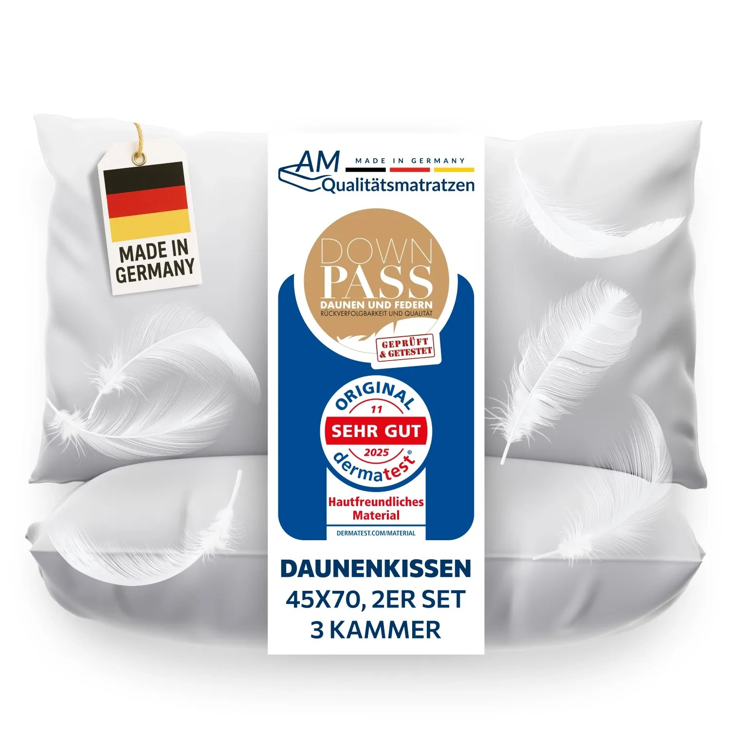 AM Qualitätsmatratzen Premium Daunenkissen 40x80 2er Set im 3-Kammer-System günstig online kaufen