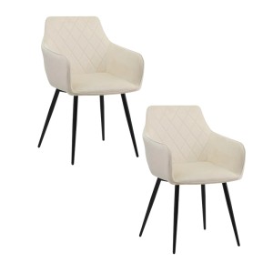 2er Set Albatros Esszimmerstühle SALO in Beige mit Samtbezug und schwarzen Metallbeinen.